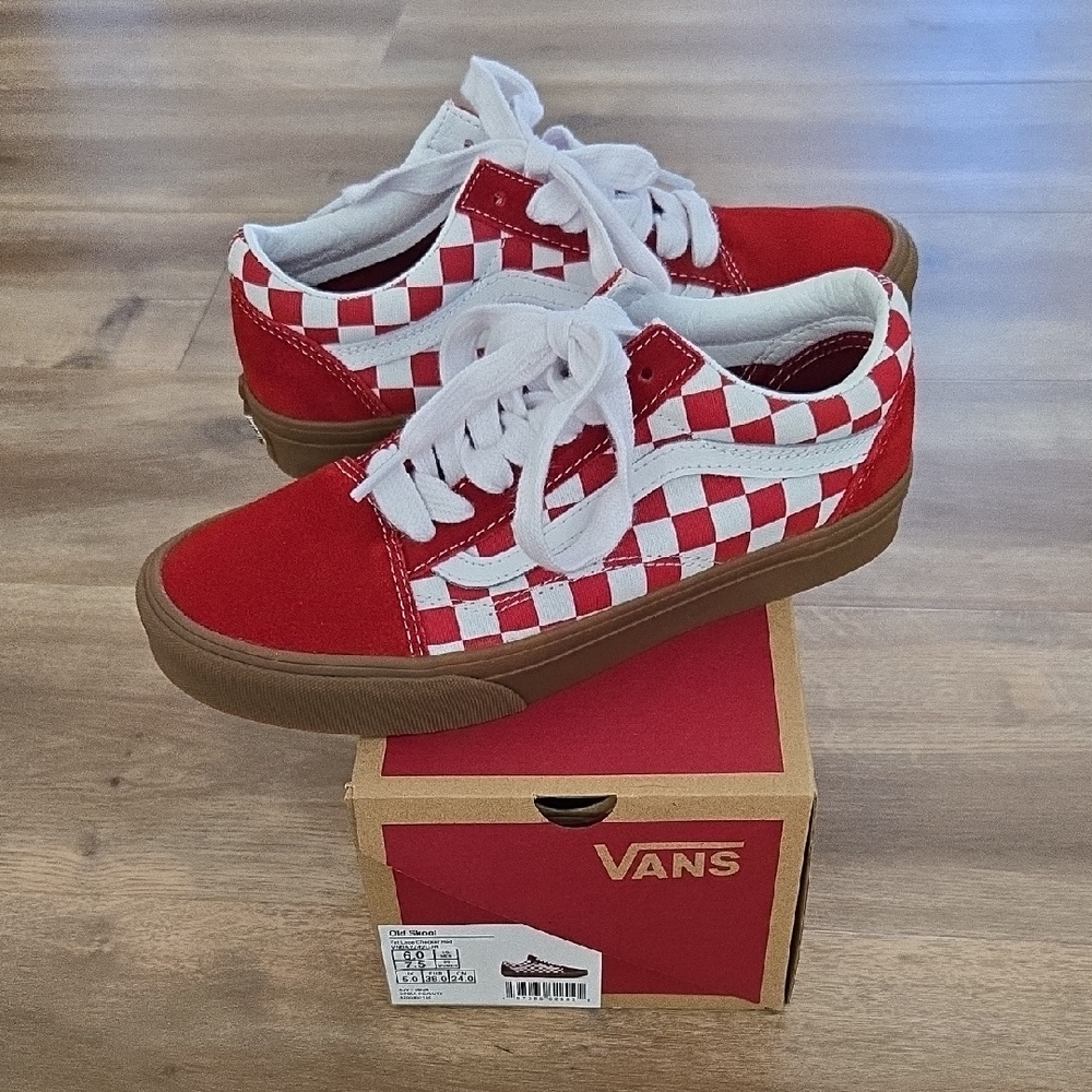 Vans Kids Red and White Checkered Sneakers